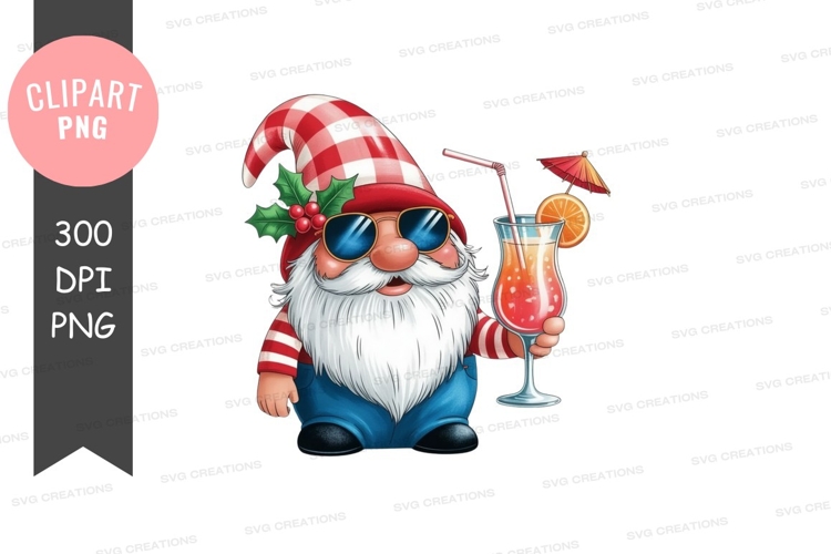 Cheerful gnome with a cocktail