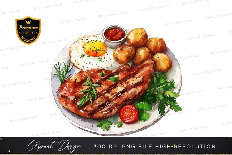 Delicious grilled meat with egg and potatoes