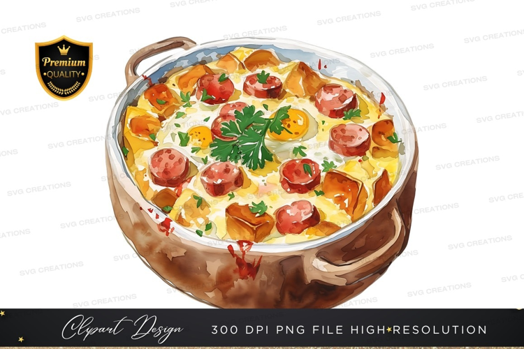 Delicious baked dish with sausage and vegetables