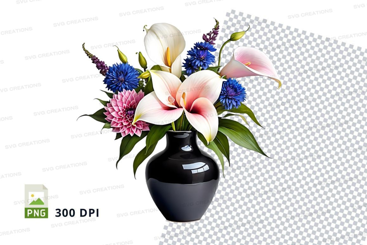 Floral arrangement in black vase mockup