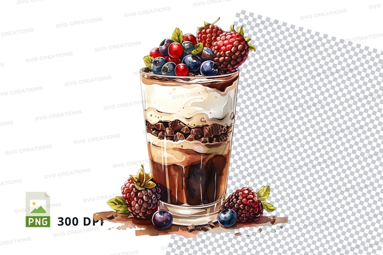Chocolate parfait with berries clipart png