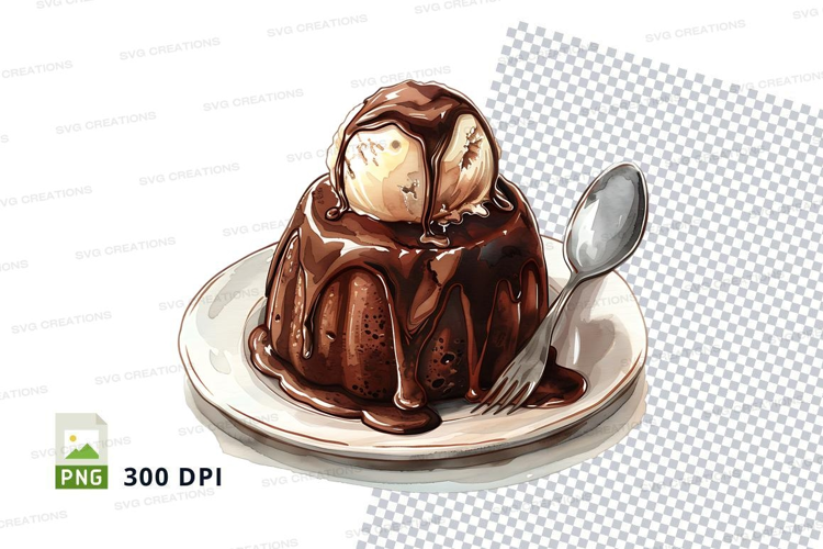 Chocolate lava cake with ice cream mockup