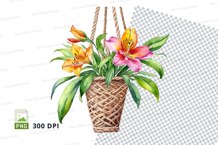 Hanging basket of flowers mockup