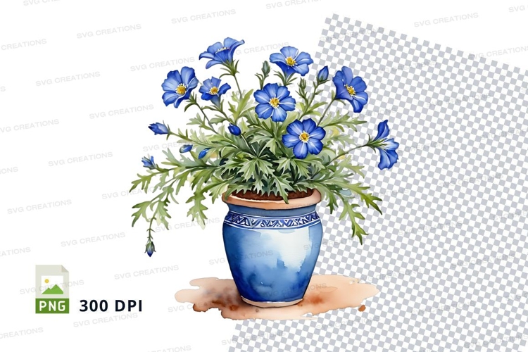 Blue flower bouquet in blue vase clipart png