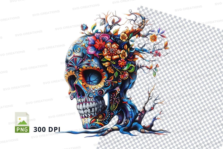 Colorful sugar skull clipart png