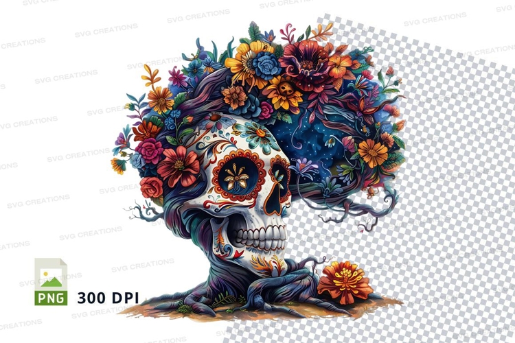 Sugar skull with floral design t-shirt mockup