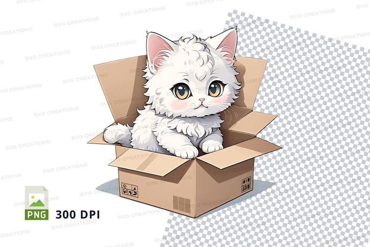 Cartoon kitten in a box clipart