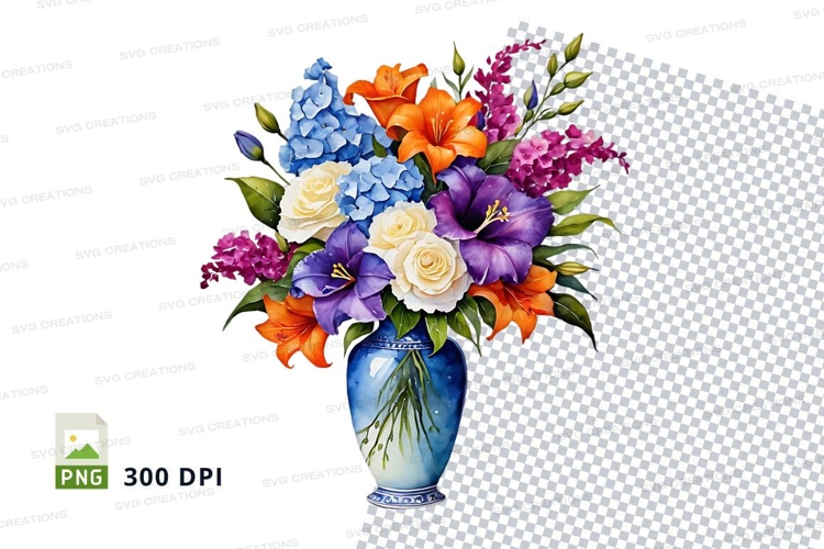 Clipart png of a floral bouquet in a blue vase