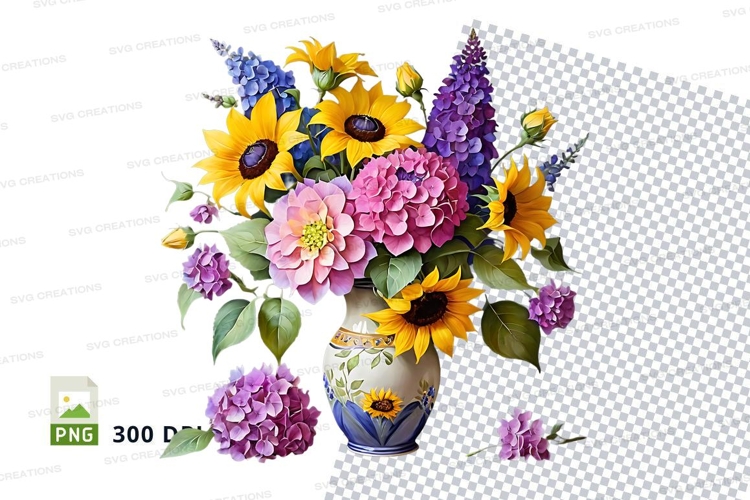 Floral bouquet in vase clipart png