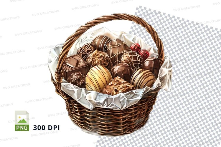 Wicker basket with assorted chocolates mockup example image 1