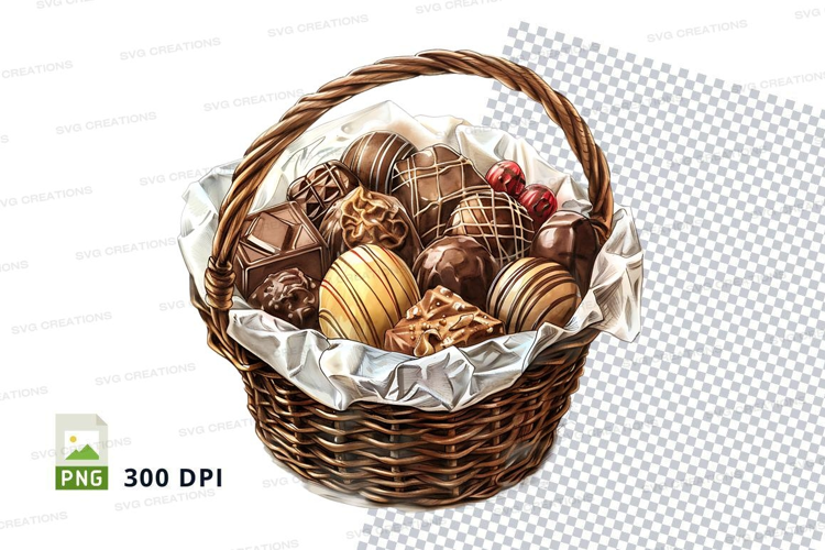 Wicker basket with assorted chocolates mockup