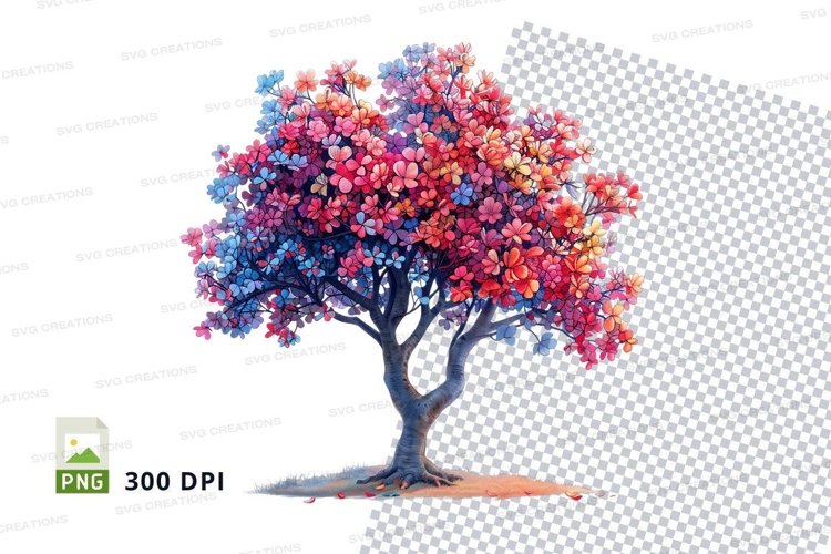 Colorful flowering tree clipart png