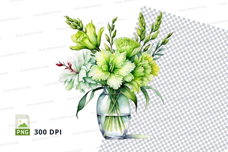 Watercolor flower bouquet in vase clipart png