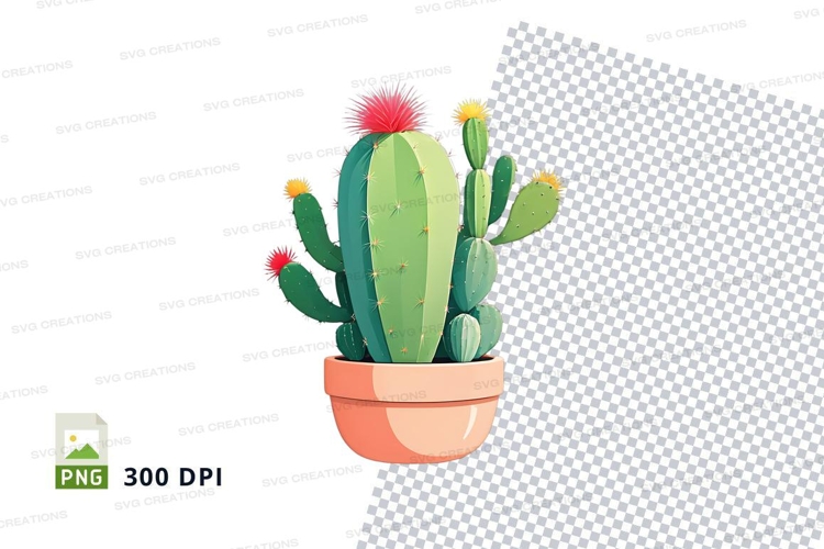 Illustrated cactus in pot clipart png