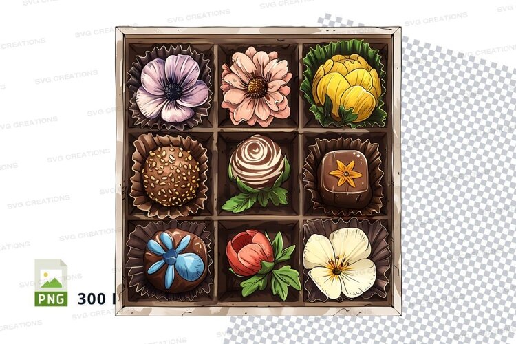 Chocolate box mockup with floral designs example image 1