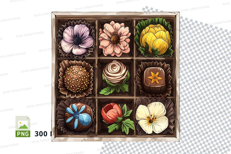 Chocolate box mockup with floral designs