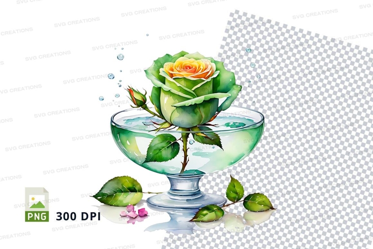 Watercolor rose in glass vase clipart png