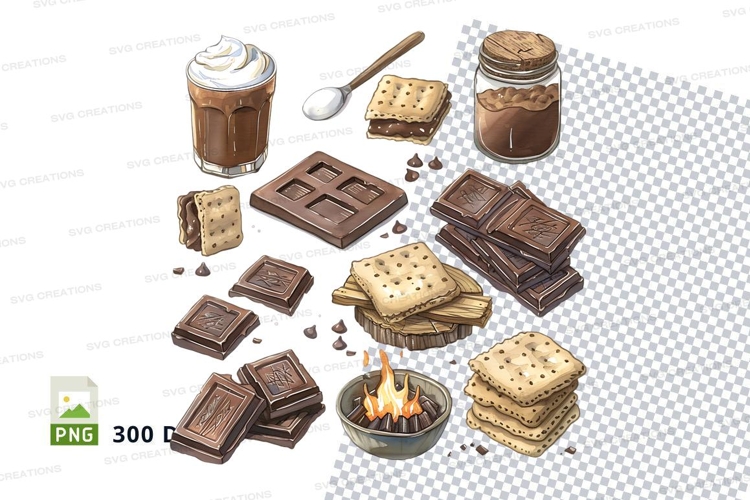 Smores and chocolate clipart png set