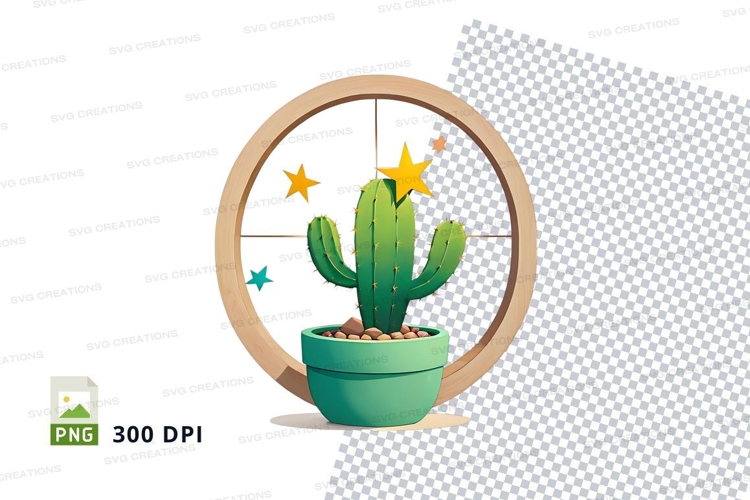 Cactus in pot with stars clipart png