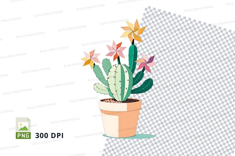 Illustrated cactus in pot clipart png