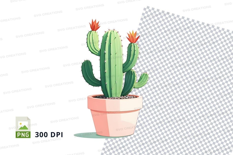 Illustrated cactus in a pot clipart png