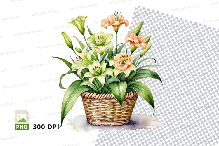 Flower bouquet in basket clipart png