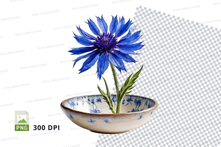 Blue flower in decorative bowl clipart png