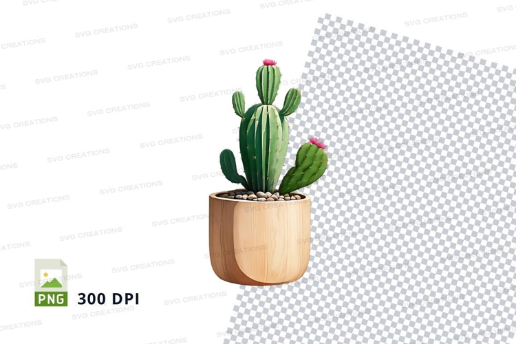 Clipart png of a cactus in a wooden pot
