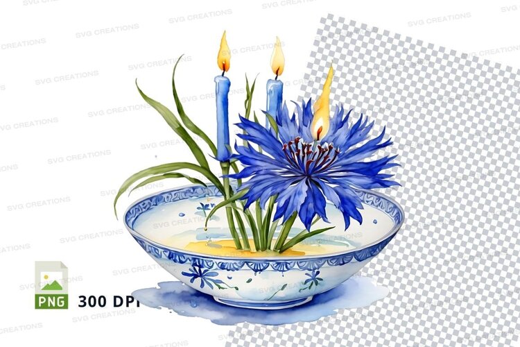 Blue flower centerpiece with candles mockup example image 1