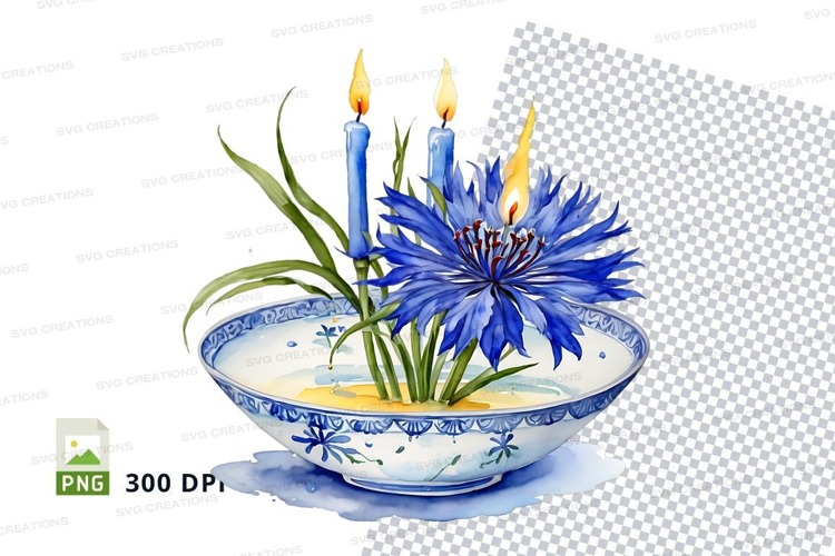 Blue flower centerpiece with candles mockup