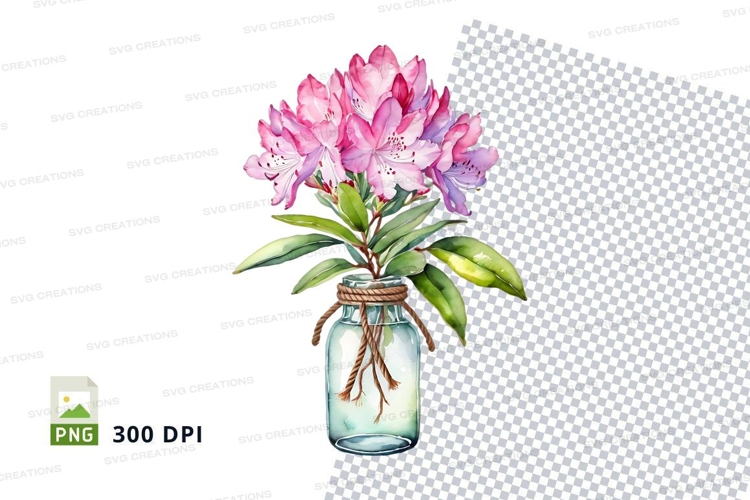 Watercolor bouquet in glass jar png