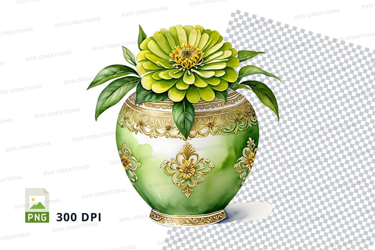 Green ornate vase with yellow flowers mockup