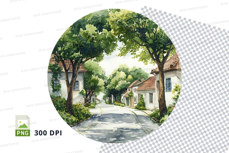 Rural village scene clipart png