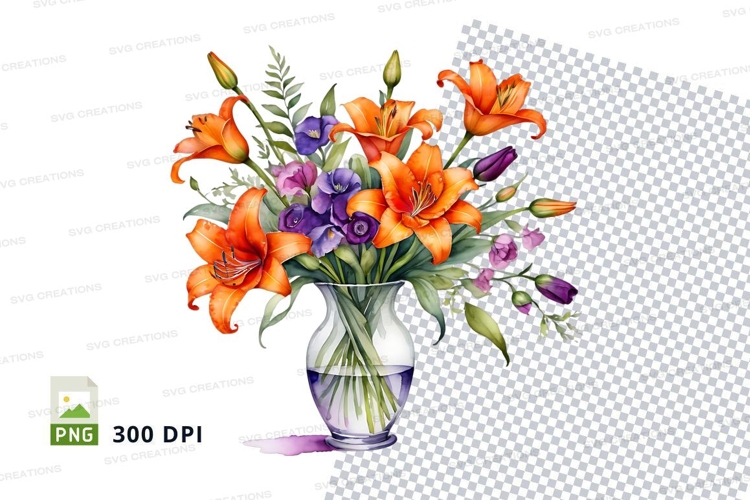 Floral bouquet in vase clipart png