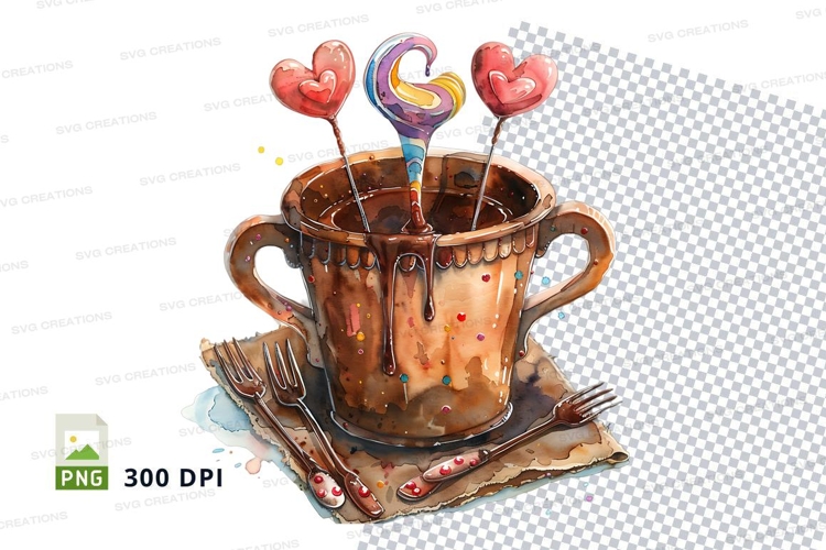Chocolate mug with heart spoons mockup