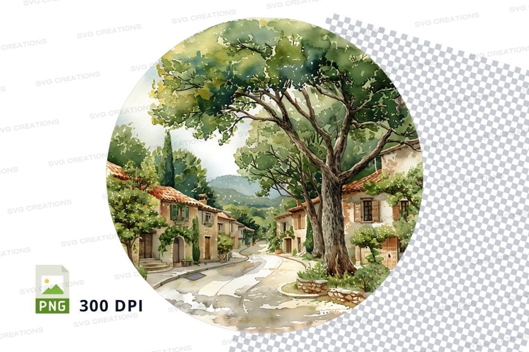 Rustic village scene clipart png