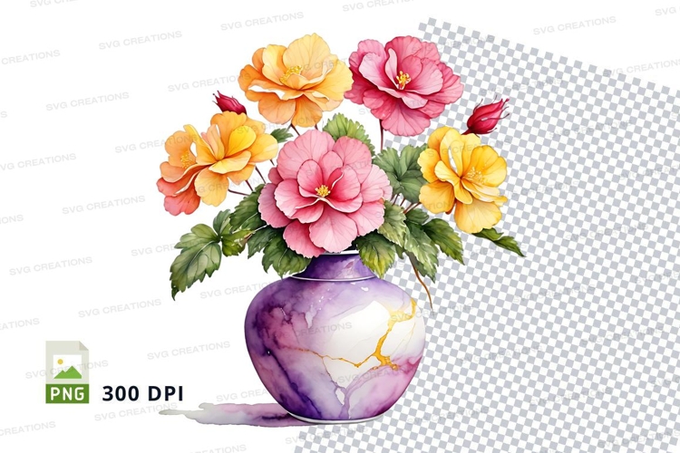 Watercolor flower bouquet in vase clipart png