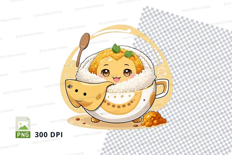 Cute cartoon character in coffee cup clipart png