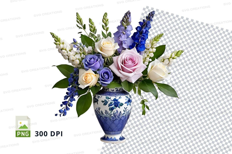 Flower bouquet in blue vase mockup