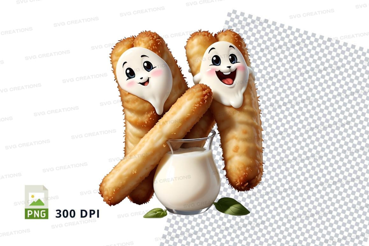 Cartoon churros with milk mockup