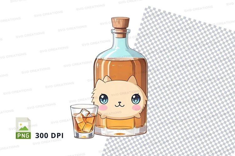 Whiskey bottle with cat illustration mockup example image 1