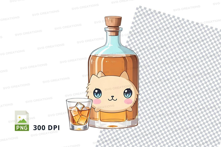 Whiskey bottle with cat illustration mockup