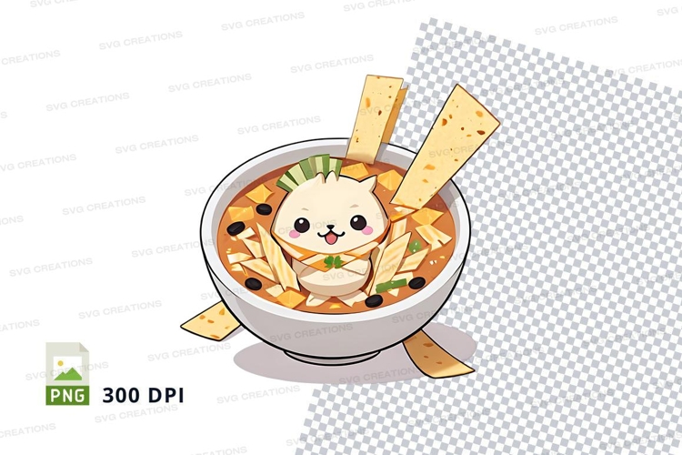 Cartoon cat in soup bowl clipart