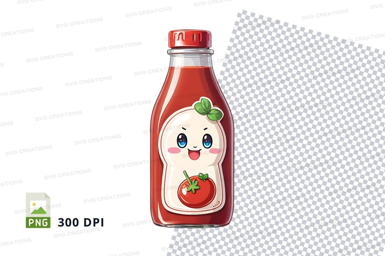 Ketchup bottle mockup with cartoon character