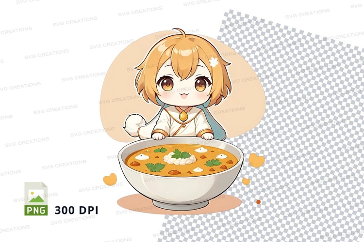 Anime character holding bowl of ramen