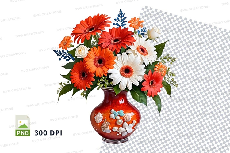 Floral bouquet in red vase clipart png