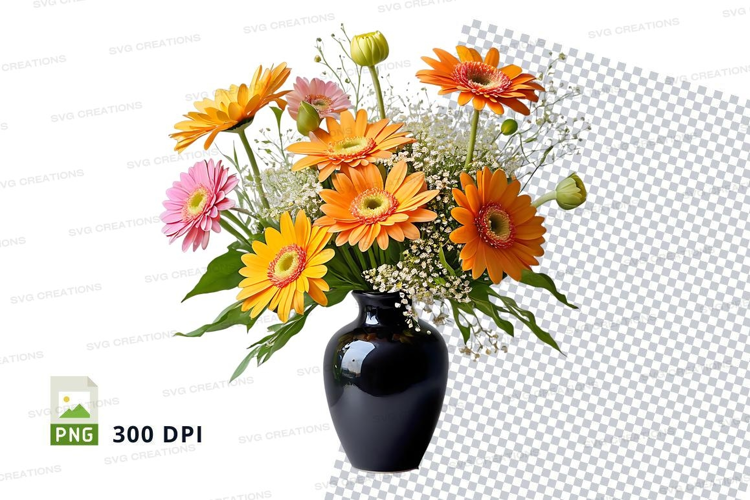 Flower bouquet in black vase mockup