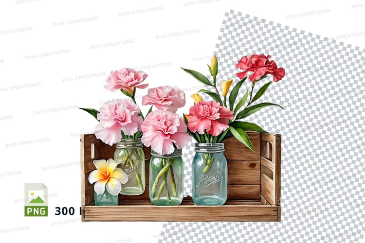 Wooden crate with floral arrangement mockup