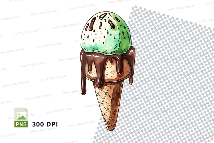 Ice cream cone with mint chocolate chip scoop mockup