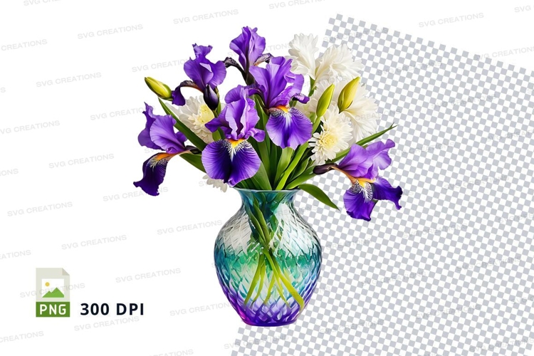 Vase with purple and white flowers mockup